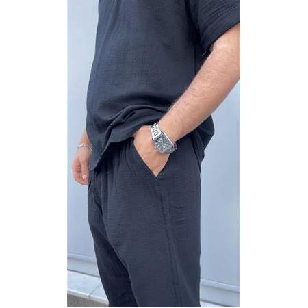Hafif Ve Nefes Alabilir Erkek Müslin %100 Pamuk Rahat Kesim Müslin Spor Şalvar Siyah