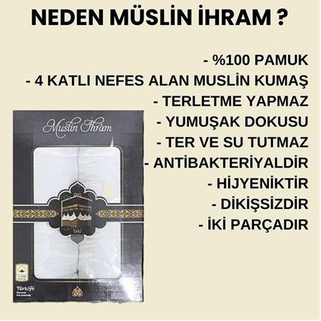Premium İhram Seti, Müslin Kumaş İhram ve 5 parça ihram umre hac ihtiyaç seti